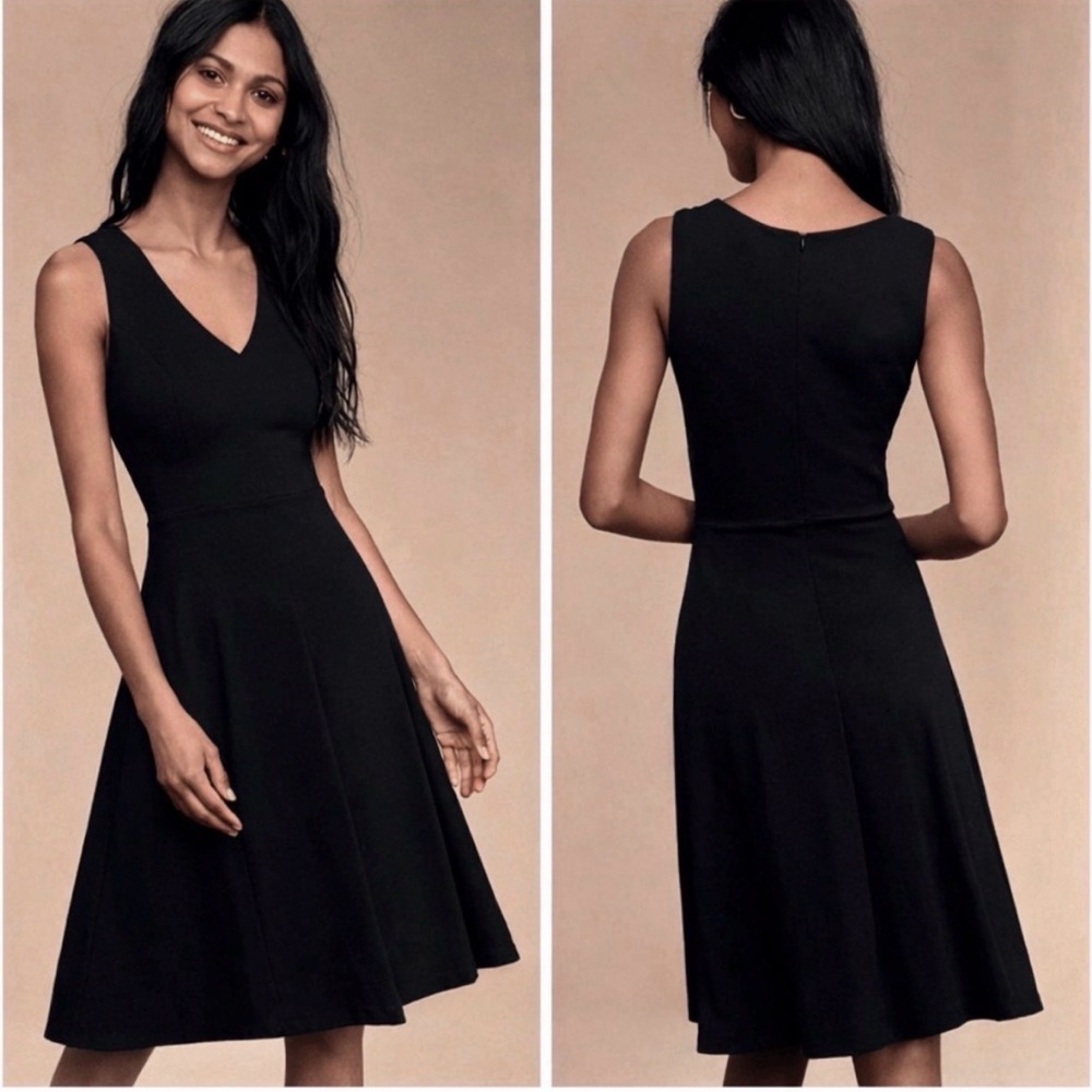 Lulu's Hello World Black Midi Fit and Flare Tank Sleeveless V-neck Dress NWT